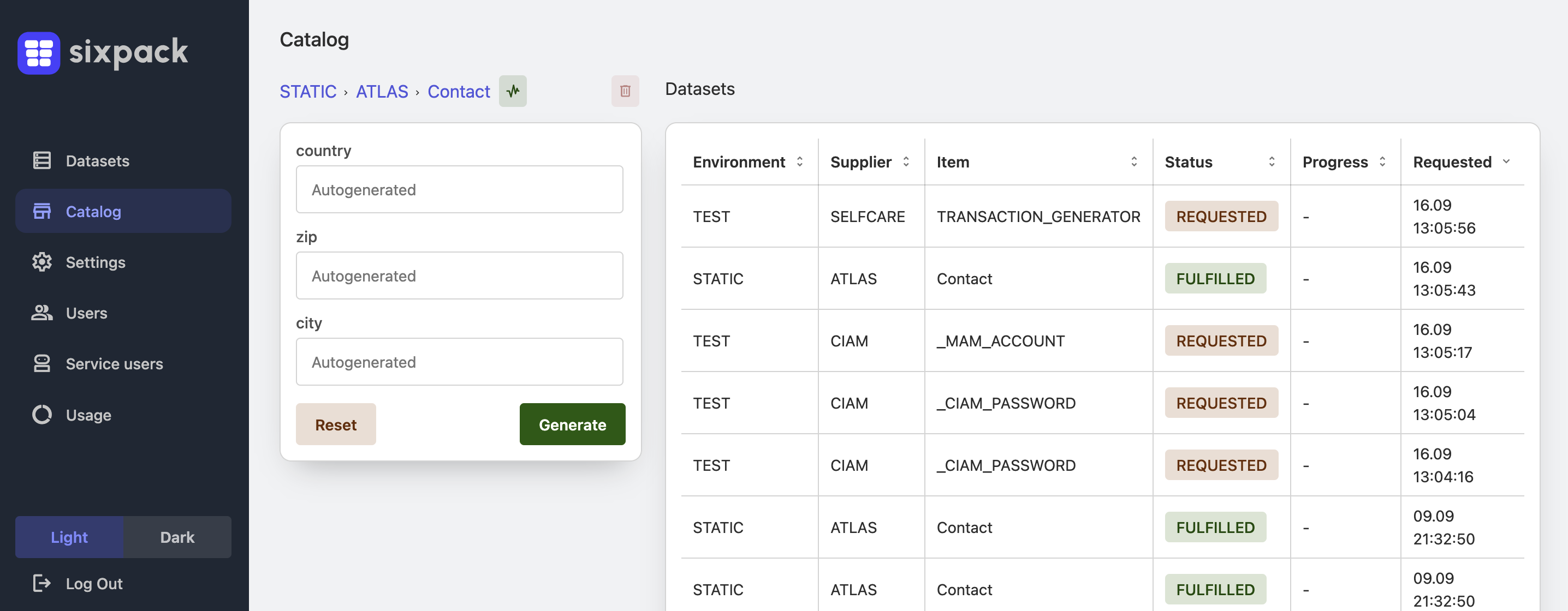 Sixpack status dashboard